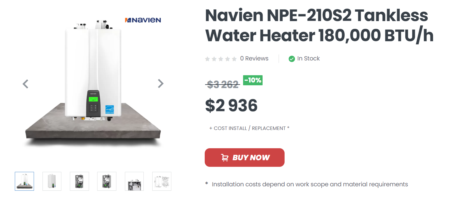 Superior HVAC Service Shop Navien NPE-240S2 Tankless Water Heater 199,000 BTU/h