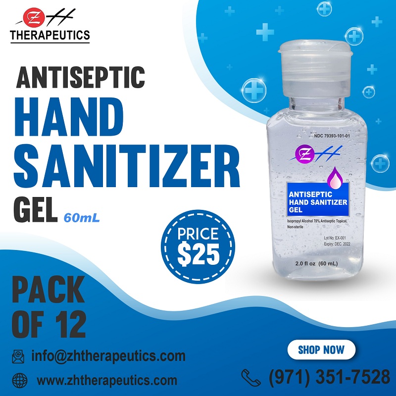 60 ml ZH Antiseptic Hand Sanitizer Gel – (Pack of 12) - ZH Therapeutics