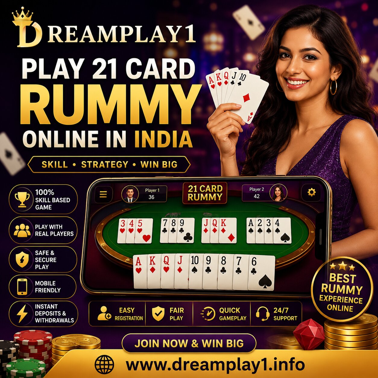 Play 21 Card Rummy Online in India Anytime, Anywhere | Dreamplay1