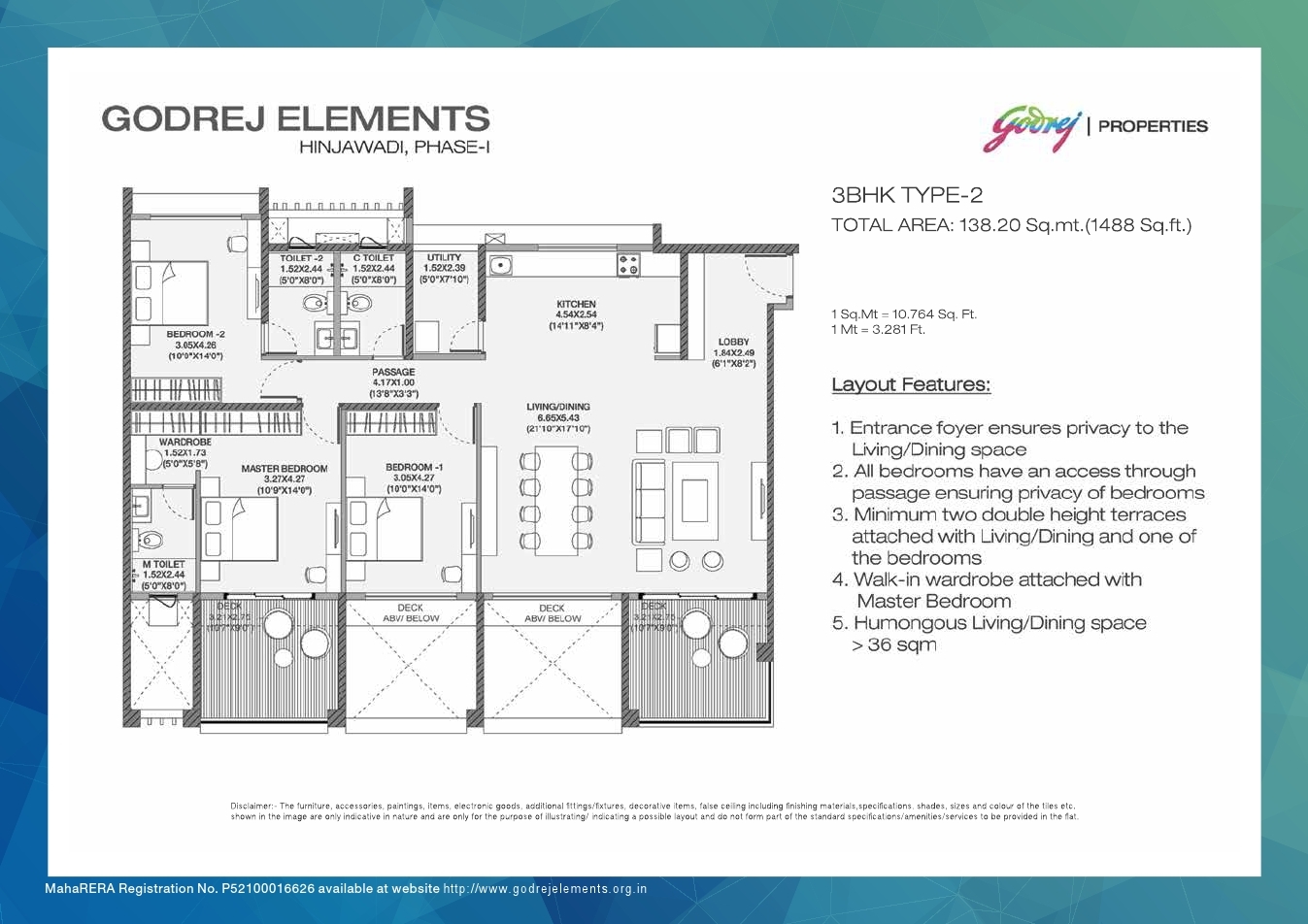 3BHK Floor Plan of Godrej Elements
